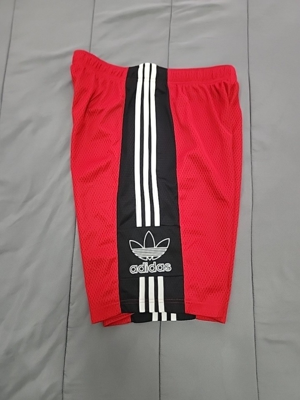 adidas Men's Red and Black Athletic Shorts with White Stripes